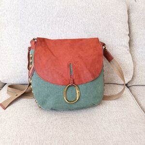 Lucky Brend canvas and leather large crossbody bag